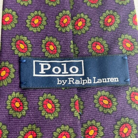 Polo by Ralph Lauren Men's Tie 57" Navy Blue Floral 100% Wool Handmade In Italy - Picture 3 of 14